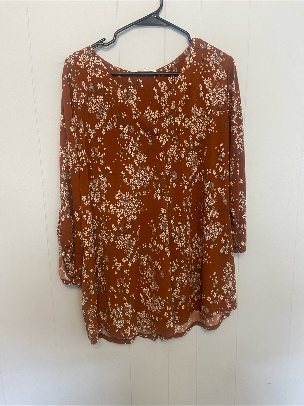 Women's Rust Floral V-Neck Tunic Top Size 2x